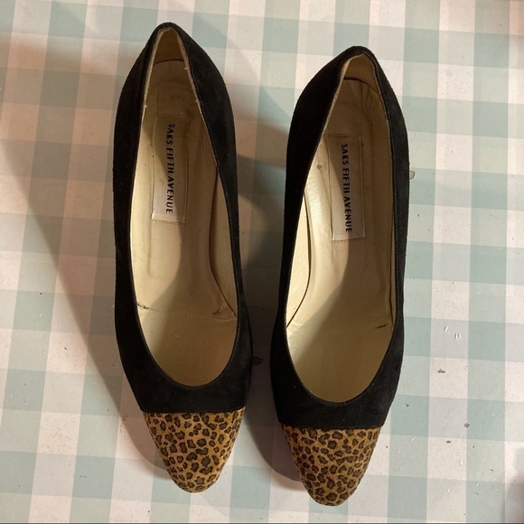 Saks Fifth Avenue sz 9 black leopard suede pumps - Picture 14 of 16